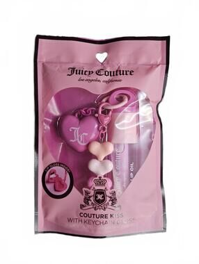 Juicy Couture Couture Kiss Lip Oil Gloss Keychain Heart Charm Set Pink Kawaii